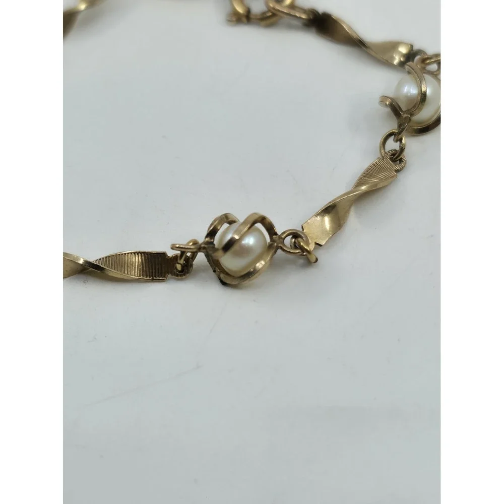 Vintage Van Dell 1/20 12K GF Gold Filled Twisted Link Caged Pearl Bracelet